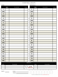 Printable baseball lineup sheet